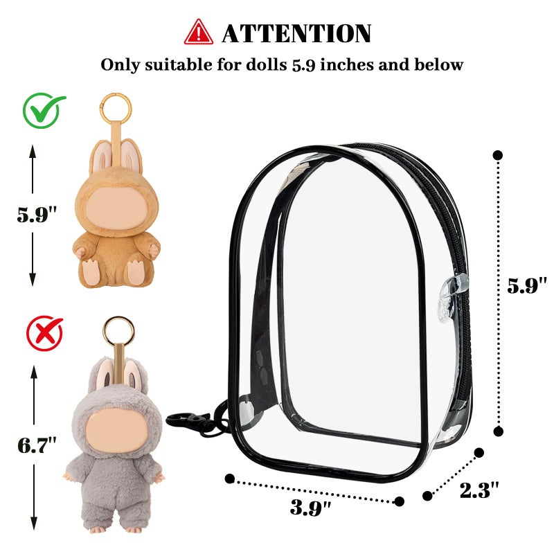 NZNDB Protective Case for Plush Doll, Clear Hanging Display Cases, Crossbody Doll Storage Bag, PVC Storage Case Cover for Figures, Dolls (Black) - Image 2